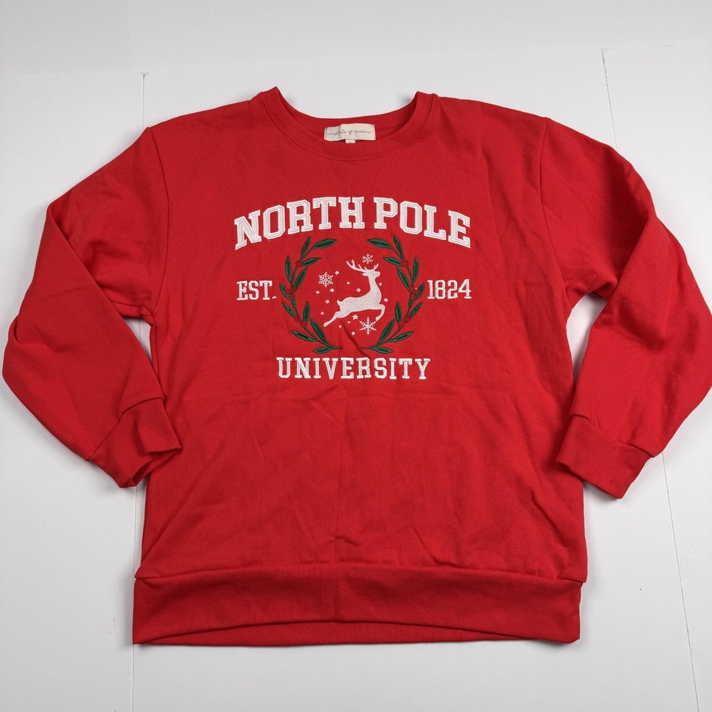 State Of Mine Sweatshirt Womens Small North Pole University Christmas Red
